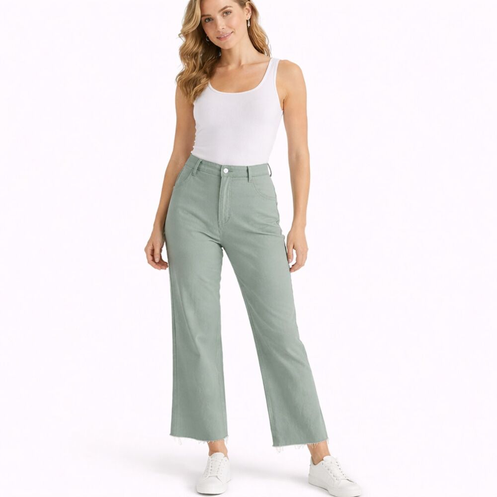 Flare Leg Anniewear Raw Hem Jeans Green 3XL